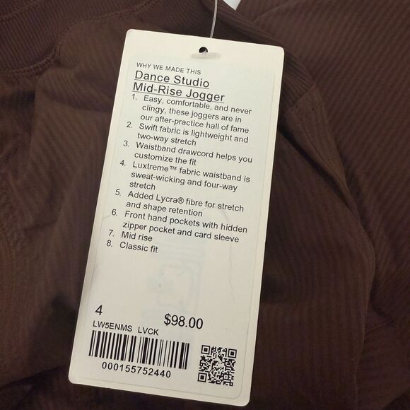 LULULEMON Dance Studio Mid-Rise Jogger 4 Lava Cake Brown Full Leng Pants NWT B17 - Picture 3 of 5